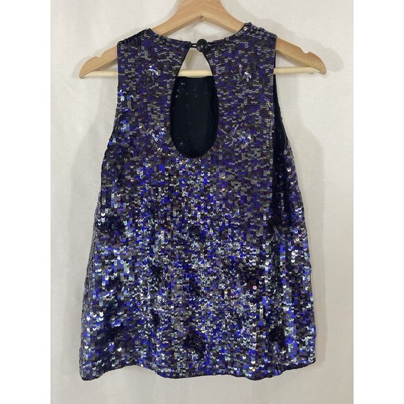 FRENCH CONNECTION Women 2 Holiday Top Sequin Flowerette Sleeveless Party Sparkle - Picture 3 of 13